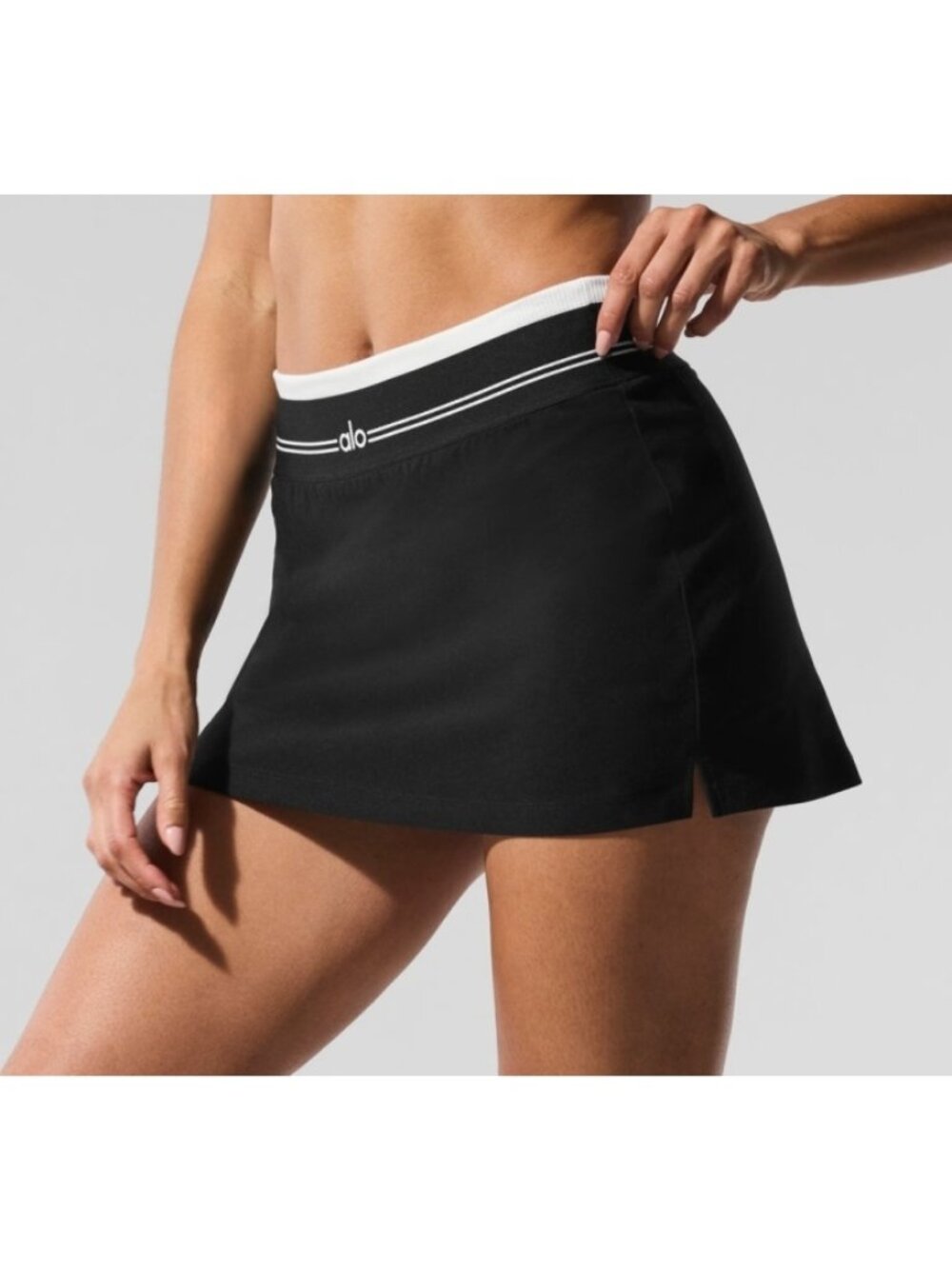 Alo Airbrush Better Together Tennis Skirt Black White High-Rise Waist Mini Skort